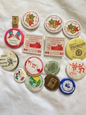 Vintage Lot of 16 Pinbacks and Badges All Collectibles Souvenirs 1982 to Onward